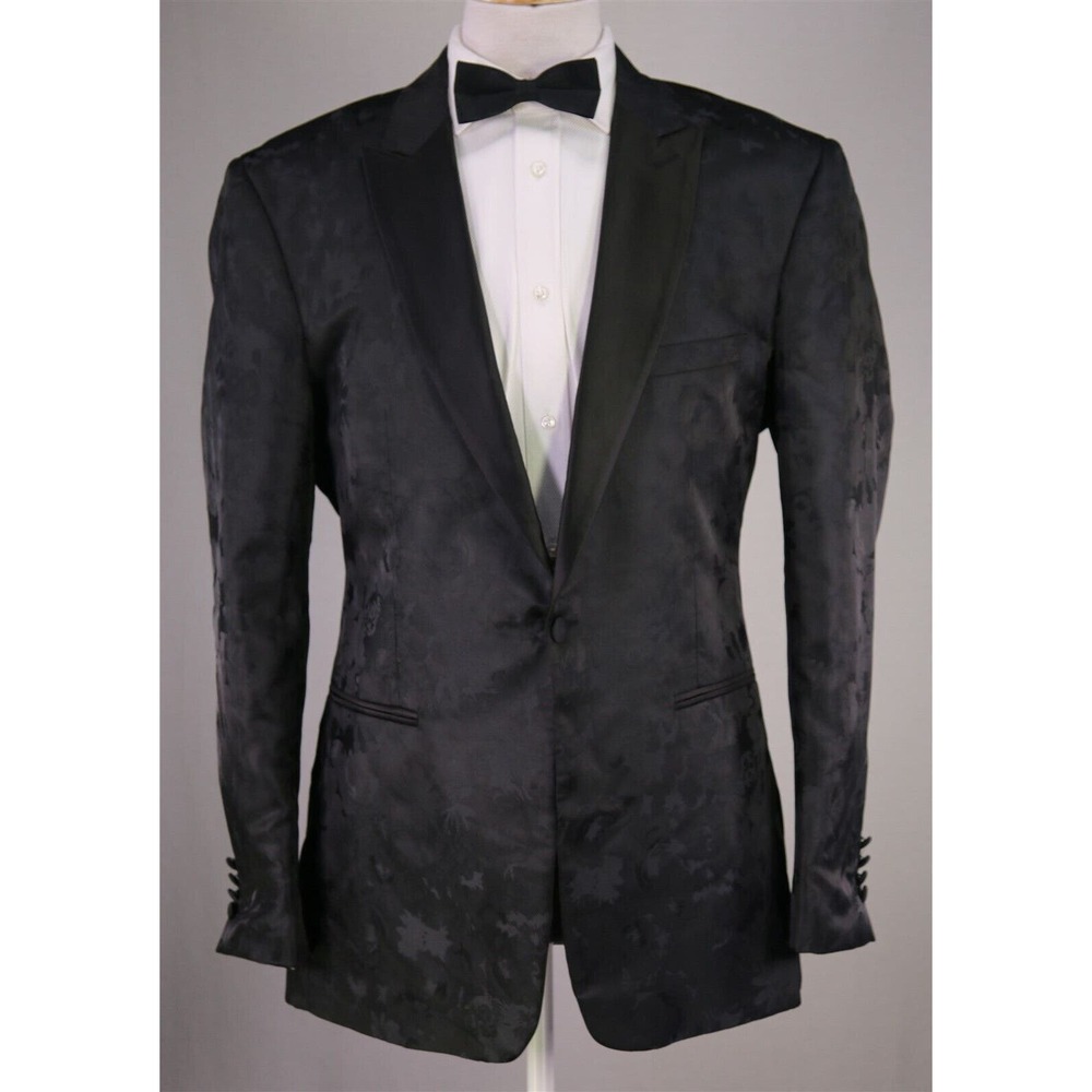 Barabas Black Tone Floral Camo Peak Lapel Tuxedo Dinner Jacket Formal Blazer 46R - Picture 2 of 8